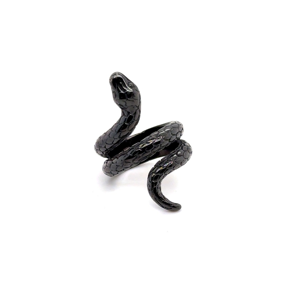 Black Snake Wrap Ring Coiled Serpent Textured Scales Size 8.5